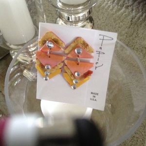 Glitter art  CORAL dots handmade earrings